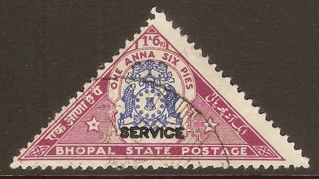 Bhopal 1935 1a.6p Blue and claret - Service stamp. SGO331.